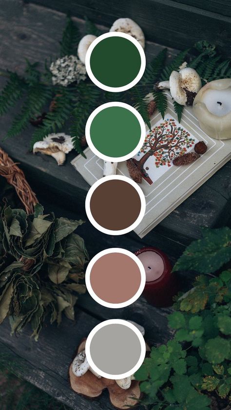 Green Witch Cottage Aesthetic, Witch Cottage Core Aesthetic, Green Witch Wedding Ideas, Witchy Green Aesthetic, Green Witch Bedroom Ideas, Cottagecore Witch Decor, Green Witch Color Palette, Esoteric Color Palette, Witchcore Color Palette