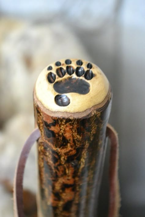 Spirit Sticks, Handmade Walking Sticks, Bear Paw Print, Carved Walking Sticks, Hand Carved Walking Sticks, Dremel Carving, Canes And Walking Sticks, Wooden Walking Sticks, Dremel Wood Carving