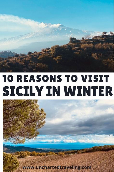 Why should you visit Sicily in winter? Rich in history and culture with unique experiences, Sicily might just be the winter getaway you've been looking for! Christmas In Sicily, Sicily In Winter, Sicily Italy Aesthetic, Italy Winter, Italy Trip Planning, Catania Sicily, Visit Sicily, Sicily Travel, Taormina Sicily