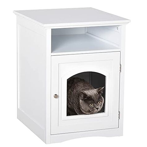 PawHut Wooden Cat Washroom Pet Litter Box Decorative Kitten House Nightstand End Table Indoor with Magnetic Door Whit... Cat Litter Box Cabinet, Litter Box Cabinet, Cat Litter Cabinet, Crate Nightstand, Kitten House, Litter Box Covers, Cat Houses Indoor, Cat Sleep, Cat Litter Box Enclosure