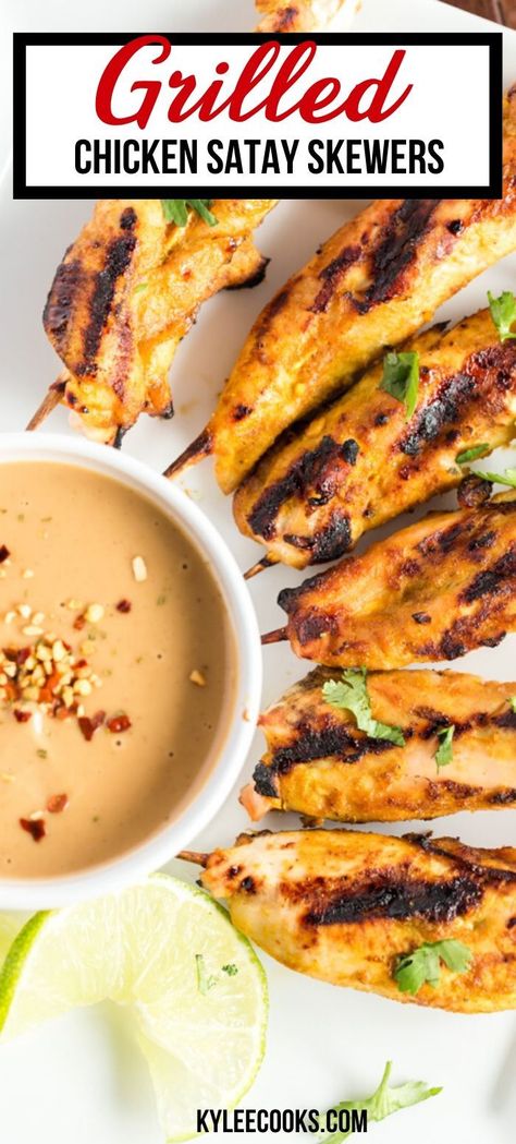 Chicken Tender Skewers, Grilled Chicken Satay, Kabob Grill, Satay Marinade, Satay Skewers, Chicken Satay Skewers, Camp Meals, Grilled Kabob Recipes, Grill Chicken