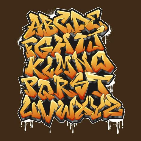 Graffiti letters alphabet. Vector illustration Graffiti Lettering 3d, Graffiti Lettering Fonts Alphabet, 3d Graffiti Letters, Graffiti School, Graffiti Alphabet Styles, Alphabet Drawing, Graffiti Lettering Alphabet, Graffiti Text, Graffiti Letters