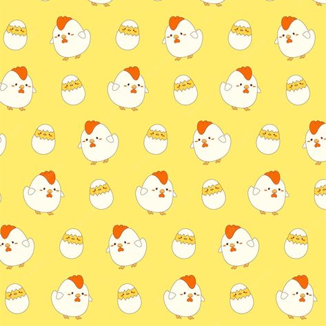 Premium Vector | Cute chicken and egg seamless pattern in kawaii doodle wallpaper Chicken Mural, Doodle Wallpaper, Kawaii Doodle, Chicken Crafts, Cute Chicken, Funny Chicken, Food Chicken, Cute Chickens, Chicken Humor