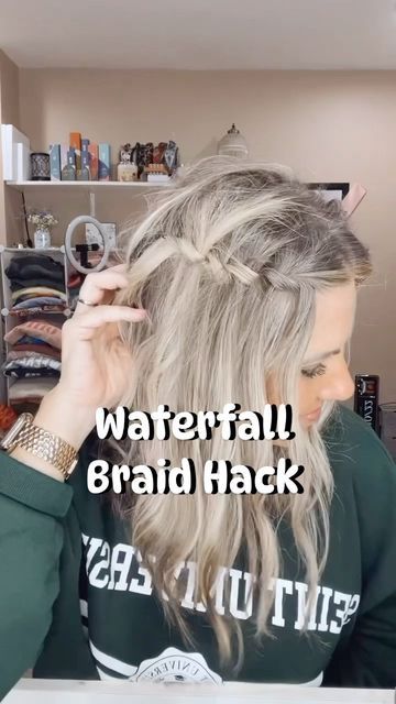 Suzy Turner 🔆 Makeup • Skincare • Hair 🔆 on Instagram: "Here’s a quick, easy way to achieve the “waterfall” hairstyle. It’s super cute to do on both sides and connect in the back too. #waterfall #waterfallhairstyle #hairtips #hairhacks #hair #hairstyle #hairideas #cutehair #easyhairstyles #hairgoals #seintbeauty #mmmbop #braidhack #braids #braidstyles #fauxbraids" Easy Waterfall Braid, How To Do A Waterfall Braid, Waterfall Braid Tutorial, Waterfall Hairstyle, Faux Braids, Waterfall Braid, Braid Styles, Hair Hacks, Hair Goals