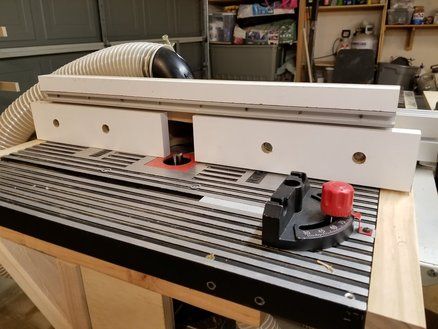 Router Table Fence w/ Dust Collection Bosch Router Dust Collection, Router Fence, Ridgid Table Saw Router Extension, Small Storage Bench, Japanese Woodworking Projects, Router Table Fence Micro Adjust, Router Table Fence, Shop Vac Dust Collection Cuppler, Router Table Top Rockler Woodworking & Hardware