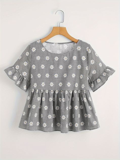 Shop floral neck blouse cute casual ruffle trim short sleeve blouse for womens clothing at the lowest price at Temu. Check reviews and See of Women's Clothing. . Trendy Tops For Women Casual, Tops For Women Casual, Fashion Top Outfits, Fancy Tops, Trendy Tops For Women, Fashion Tops Blouse, Trendy Fashion Tops, Casual Day Outfits, Simple Blouse