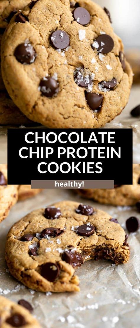 Chocolate Chip Protein Cookies, Chocolate Chip Cookies Recipes, Vegan Protein Cookies, Protein Chocolate Chip Cookies, Protein Powder Cookies, High Protein Cookies, Protein Baking, High Protein Desserts, Cookies Healthy