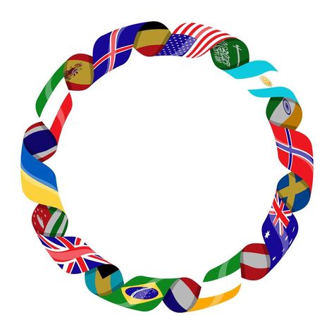 Round frame from twisted flags of countries Isolated on white. Vector illustration. Un Countries, Cat Logo Design, Circle Clipart, International Flags, Church Poster Design, Framed Flag, Church Poster, Flag Art, Plastic Art