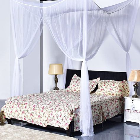 Amazon.com: Goplus Mosquito Net, 4 Corner Post Bed Canopy, Quick and Easy Installation for King Size Beds Large Queen Size Bed Curtain (White): Home & Kitchen Hanging Bed Canopy, Black White Bedding, Queen Size Canopy Bed, Net Bed, Mosquito Net Bed, Princess Canopy, Letto King Size, Bed Net, Canopy Bed Curtains