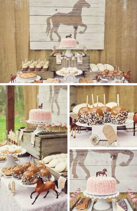 Horse Party Inspiration - Birthday Party Ideas & Themes Girl Horse Birthday Party, Horse Themed Birthday Party, Horse Theme Birthday Party, Shadow Horse, Horse Themed Party, 4de Verjaardag, Kara Kara, Pony Birthday Party, Rodeo Party