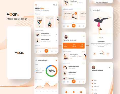 Hello Everyone, Here is my new concept about yoga mobile app UI design. You can get a perfect yoga coach for your yoga exercise. I have made this app for beginner to advanced level guys. Anyone can start his/her yoga exercise. There is also an analysis sc… Ui Ux Case Study, Mobile App Ui Design, Class App, Brochure Food, Design Case Study, Yoga App, Ux Kits, App Ideas, Yoga Trainer