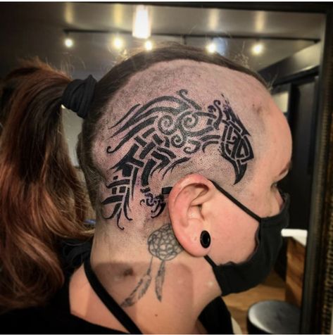 Celtic Head Tattoo, Nordic Head Tattoo, Viking Head Tattoos For Men, Raven Head Tattoo, Viking Face Tattoo, Viking Head Tattoo, Undercut Tattoos, Viking Tattoo Sleeve, Viking Tattoo Symbol