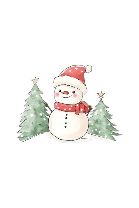 Cute illustration of a snowman and a Christmas tree – a lovely design that captures the warm Christmas atmosphere, perfect for the holiday season! Christmas Snowman Illustration, Cute Snowman Clipart, Snowmen Art, Two Christmas Trees, Snowman Drawing, Snowman Sticker, Snowman Illustration, Advent Calendar Pattern, Cartoon Winter