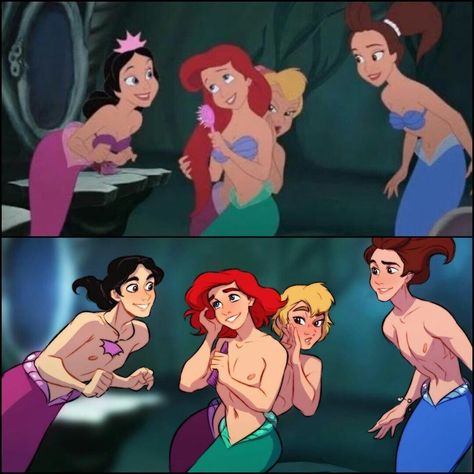 Disney Characters Genderbend, Disney Gender Swap, Gender Bent Disney, Disney Gender Bender, Disney Au, Disney Artwork, Pinturas Disney, Disney Princess Art, Disney Memes