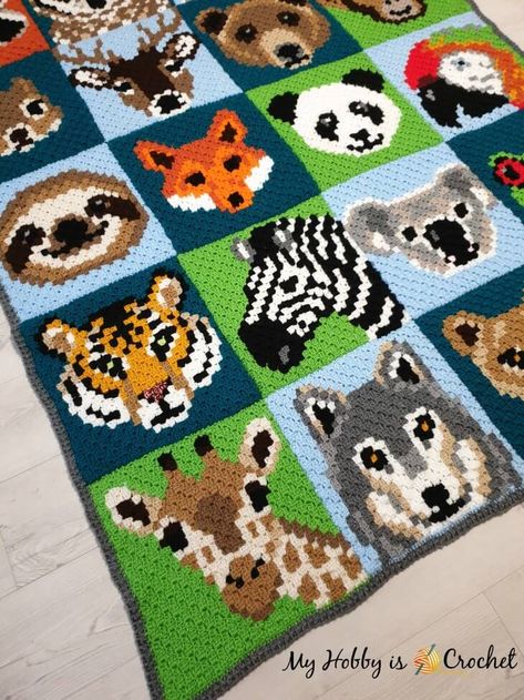 My Hobby Is Crochet: Wildlife Graphghan CAL: Adding the Border + Blanket Final Reveal Crochet Animal Blanket, Crochet C2c Pattern, C2c Crochet Blanket, Ribbed Crochet, Animal Blanket, C2c Crochet, Crochet Blog, Crochet Animal, Afghan Patterns