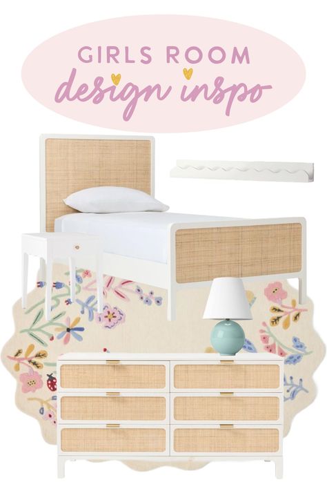 sharing this rattan and white girls bedroom design with you! #rattan #white #girlsroom #bedroom White Girls Bedroom, Girls Bedroom Design, Girls Room Design, West Elm Kids, Places To Shop, Girl Bedroom Designs, Design Board, Dream Houses, Girls Room Decor