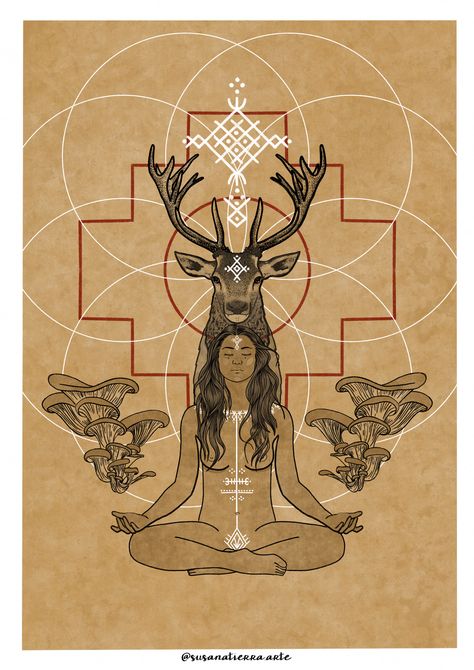 Medicine Woman Tattoo, Shamanic Symbols, Shaman Tattoo, Draw Deer, Deer Woman, Woman Empowerment, Human Figure Sketches, Woman Wall Art, Medicine Woman