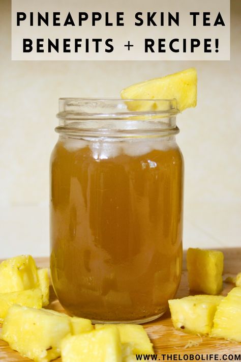 Pineapple tea helps reduce kitchen waste and has anti-inflammatory benefits. Drink by itself or use as a base for teas! #pineapple #pineappletea #pineappleskin #Pineapplebenefits #pineapplerecipes #herbaltea #teabenefits #pineapplepeel Pineapple Ginger Cinnamon Tea, Pineapple Scraps Tea, Pineapple Anti Inflammation Tea, Pineapple Skins Tea, Lemon Peel Tea, Pineapple For Inflammation, Benefits Of Pineapple Water, Ginger And Pineapple Benefits, Benefits Of Pineapple Tea