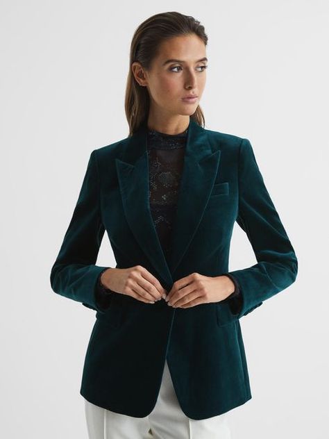 Teal Blazer, Prom Inspiration, Teal Velvet, Velvet Suit, Velvet Blazer, Of Model, Dark Teal, Jacket Design, Women's Coats & Jackets