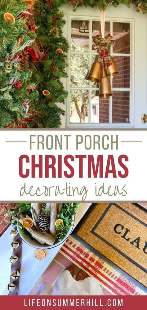 #ad Learn how to create a cottage farmhouse Christmas porch in a Christmas core aesthetic. Tell a story with your Christmas decorations this year about Father Christmas. A simple and easy porch decor idea. Decorating ideas using a lamppost, wreath, and garland filled with berries, dried oranges, and pinecones. Old vintage antique sled, plaid ribbon, Ryobi inverter for an outlet source to hid cords, Christmas tree, enamelware, Santa's boots, reindeer sled, and custom Claus doormat. Holiday Decor Ideas, Outside Christmas Decorations, Small Front Porch, Christmas Decorating Ideas, Front Porch Christmas, Country Christmas Decorations, Christmas Front Porch, Christmas Porch Decor, Diy Christmas Decorations Easy