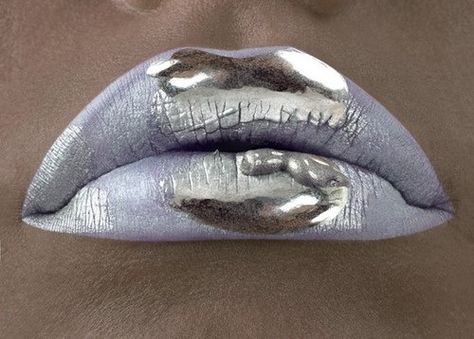 liquid metal lips. Silver Lips, Different Pictures, Metallic Lips, Catty Noir, Kissable Lips, Hot Lips, Lip Service, Lip Art, Beautiful Lips