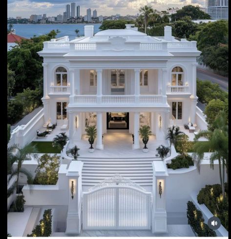 Luxury Apartments Exterior, White Mansion, Gated Entrance, Beach Architecture, Apartments Exterior, Luxury Mansion, Florida Fashion, Opulent Interiors, Luxury Furniture Design