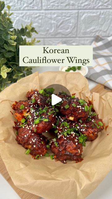 Guntas Sethi on Instagram: "✨Korean Cauliflower Wings✨

You can’t tell me that it’s not a chicken wing I am holding😩🤪

I love cauliflower (comes right after mushrooms) 
So I breaded the cauliflowers, air fried until crispy & then coated it in this spicy & tangy sauce… it’s to die for🤤

Serve it with your favourite dip & I promise you are going to love it! 

Recipe: 

-1 head cauliflower 
-1 cup milk 
-1 tsp garlic powder 
-1 tsp onion powder 
-1/2 tsp paprika powder 
-1/4 tsp salt 
-4 tbsp flour 
-Breadcrumbs as needed

Bake it at 200*C for 18-20 mins or until done.

For the Sauce

-2 tbsp gochujang paste 
-2 tbsp soy sauce 
-1 tbsp rice wine vinegar 
-1 tbsp honey 
-water as per consistency 

Sprinkle with sesame seeds & spring onions & serve with some mayo! 

[korean cauliflower wings Honey Cauliflower Recipes, Korean Cauliflower, Gochujang Paste, Cauliflowers, Instagram Korean, Cauliflower Wings, Honey Water, Favorite Dips, Wing Sauce