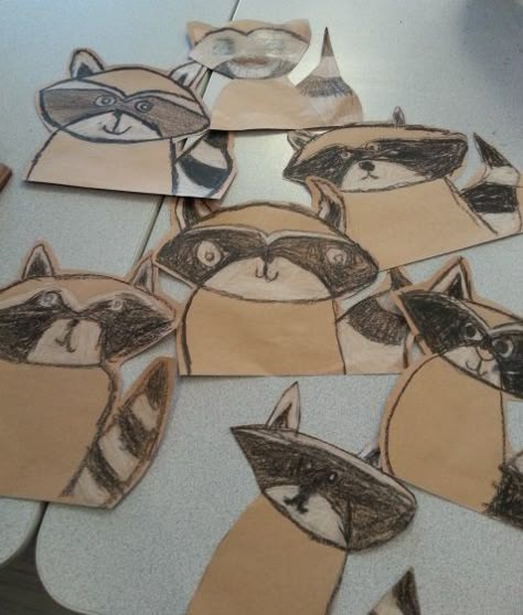 Grade 3 raccoons Class Crafts, Art Education Projects, First Grade Art, Kindergarten Art Lessons, Elementary School Art, Animal Art Projects, Kindergarten Art Projects, 2nd Grade Art, Fall Art Projects