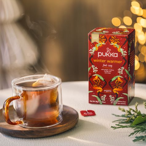 We’re thrilled to announce the return of our seasonal edition tea, Winter Warmer, just in time for the winter 🍂 Celebrate the magic of the season - wrap your hands around a cup of Winter Warmer tea to experience true cosiness, with ginger, rooibos, orange, and star anise ✨ A caffeine-free treat to bring you comfort and joy through the winter season. May this uplifting brew warm your heart 🍵❤️ Shop on our website. #Pukka #PukkaHerbs #WinterWarmer #SeasonalTea #Winter #Autumn Pukka Tea Aesthetic, Hot Tea Photography, Tea Photography Ideas, Winter Product Photography, Tea Product Photography, Anti Design, Photography Tea, Pukka Tea, Tea Photography