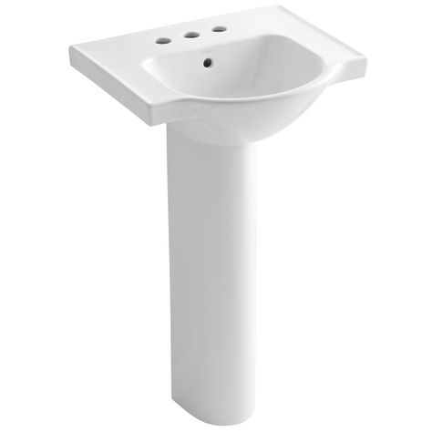 KOHLER Veer 35.5-in H White Vitreous China Pedestal Sink Bathroom Pedestal, Bathroom Pedestal Sink, Ceramic Pedestal, Console Bathroom Sink, Pedestal Bathroom Sink, Wall Mounted Bathroom Sinks, Rectangular Sink Bathroom, Contemporary Bathroom Sinks, Pedestal Sinks