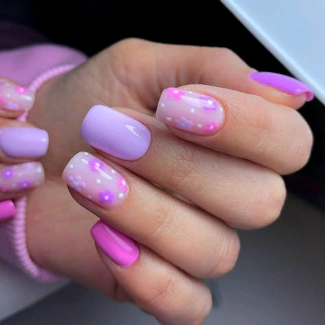 Easter Nails Design, Purple And Pink Nails, Short Gel Nails, Colorful Nails, Cute Gel Nails, Round Nails, Nails 2023, Easter Nails, Fancy Nails