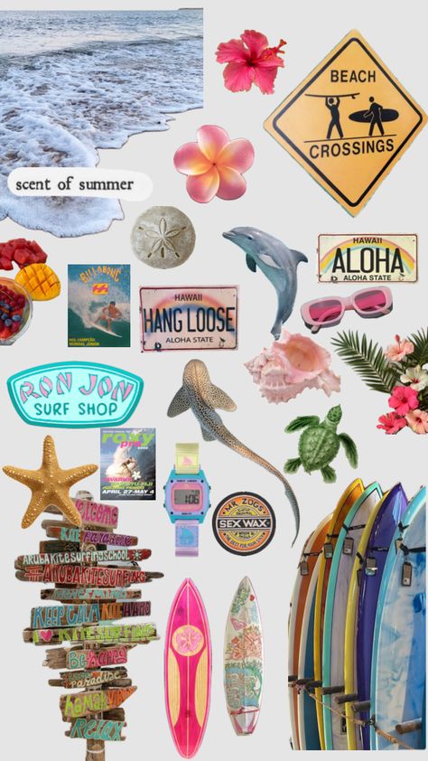 Hawaii Stickers, Scrapbook Cutouts, Hawaii Scrapbook, College Notebook, Ron Jon Surf Shop, Hang Loose, Book Projects, Kite Surfing, Memory Books