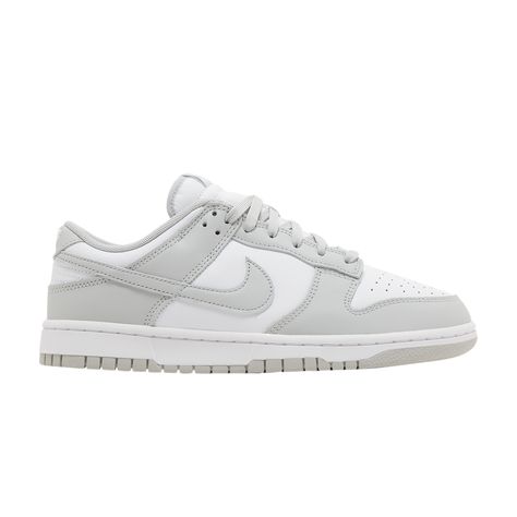 Find NIKE Dunk Low ' Fog on Editorialist. The Nike Dunk Low ‘Grey Fog’ delivers a subtle two-tone colorway of the classic silhouette originally released in 1985 as a college hoops shoe. The all-leather upper is treated to a pristine white base with contrasting overlays in a light grey shade. The same neutral tone is repeated on the Swoosh, laces and woven Nike tongue tag. Additional Nike branding lands on the heel tab and padded sockliner. The low-top rests on a standard rubber cupsole that pairs white sidewalls with a grey rubber outsole. Shoes Dunks Low, White And Grey Dunks, Light Grey Dunks, Nike Dunks Grey Fog, Nike Dunks Gray, Grey Low Dunks, Nike Grey Shoes, Grey Fog Dunks, Gray Dunks