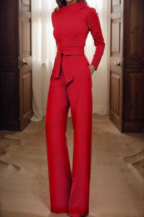 solid five point sleeve belted wide leg jumpsuit 136112 Short Sleeve Jumpsuit, Stylish Jumpsuit, Look Short, Blouse Tank Top, Sweater Jumpsuit, Short Sleeve Jumpsuits, Tank Top Dress, Red Dark, Jumpsuit With Sleeves