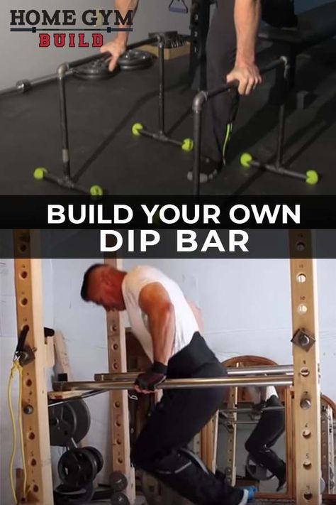 Tips and tricks to get the best form. Homemade wood, metal and PVC pip ideas. In this article we’re going to present some ideas to build your own DIY dip station using inexpensive materials. How to build a dip bar for your home gym. Options for any budget and any room in the house! For your garage station or outside. Diy Dip Bar Gym, Diy Home Workout Equipment, Diy Dip Station, Diy Dip Bar, Homemade Workout Equipment, Homemade Gym, Diy Exercise Equipment, Gym Basement, Homemade Gym Equipment