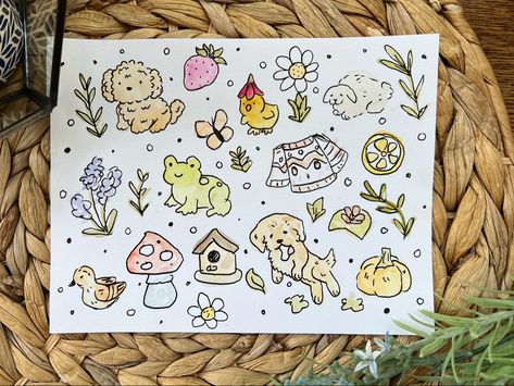 Cottage core cute watercolor doodles Cottage Core Doodles, Cottage Witch, Cute Cottage, Cottage Core, Cute Doodles, Art Set, Witch, Art Journal, Cottage