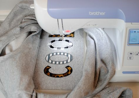 Mama Applique Sweatshirt Diy, Machine Embroidered Sweatshirt, Diy Applique Sweatshirt, Applique Sweatshirt Diy, Appliqué Sweatshirt, Trash To Couture, Diy Applique, Applique Letters, Shirt Tutorial