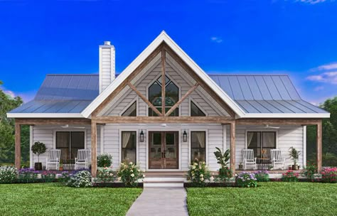 Modern Farmhouse Plan: 1,509 Square Feet, 3 Bedrooms, 2 Bathrooms - 009-00364 House Plans With Natural Light, American Style Homes, Cabin Build, Barndominium Interior, Barn Style House Plans, Ivy House, Country House Plan, Cottage Plan, Farmhouse House