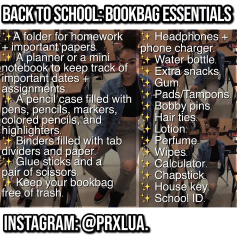 Bookbag Essentials, Backpack List, Middle School Survival, School Highschool, Middle School Hacks, Selena Selena, School Survival Kits, Essentials Clothing, School Advice