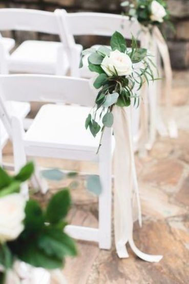 floral bunches and simple ribbon detail on folding chairs for ceremony decor | wedding ceremony Wedding Chairs Diy, Wedding Aisle Decorations Outdoor, Wedding Aisles, Wedding Ceremony Chairs, Wedding Aisle Decor, Wedding Aisle Outdoor, Spring Wedding Photos, Aisle Decorations, Wedding Isles