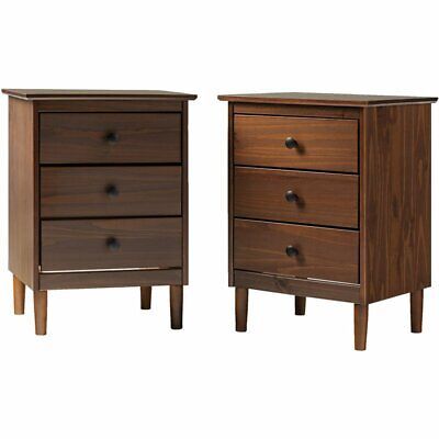 Premium Pemberly Row Mid-Century Solid Wood Bedroom Nightstand in Walnut (Set of 2), Furniture Minimal Nightstand, Walnut Bedroom Furniture, Bedside Table Contemporary, Mid Century Modern Minimalist, Nightstand Set Of 2, Walnut Nightstand, Walnut Furniture, 3 Drawer Nightstand, Bedside Storage