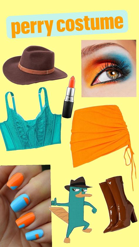 #perry #phineasandferb #costume #halloween Perry The Platypus Costume Women, Perry The Platypus And Dr. Doofenshmirtz Costume Diy, Perry The Platypus And Dr Doof Costume, Perry The Platypus Makeup, Perry The Platypus Costume Couple, Perry The Platypus Halloween Costume, Perry The Platypus Aesthetic, Perry The Platypus Costume, Platypus Costume