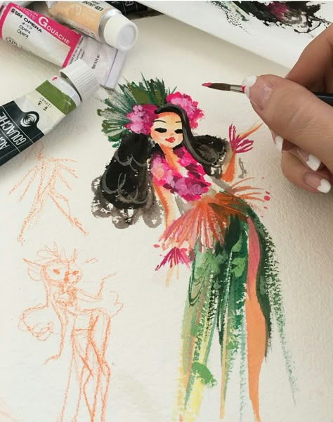 Hula Girl Hula Tattoo, Tiki Drawing, Liana Hee, Posca Art, Mermaid Drawings, Hawaiian Art, Art Drawings Sketches, Tahiti, Pretty Art