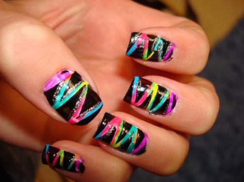 Love these!!! Reminded me of neon lights 80s Nails, Funky Nail Designs, Bright Nail Art, Funky Nail Art, Cute Nails For Fall, Creative Nail Designs, Simple Nail Art Designs, Trendy Nail Art, Toe Nail Designs