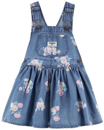 Toddler Girl Dresses | Carter's | Free Shipping Vestidos Jeans, Oshkosh Baby, Girls Overalls, Denim Jumper, Sleeveless Jumper, Baby Girl Shorts, Flower Print Dress, Twirl Dress