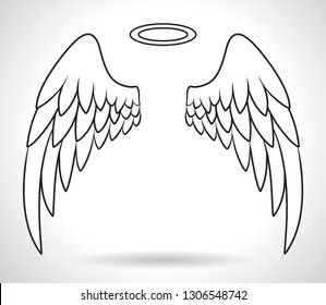 Angel Wings Halo Tattoo, Angel Wings Easy, Angel Wing Outline, Svg Images Free, Neon Wings, Winged Stencil, Halo Drawings, Alas Tattoo, Wings Sketch