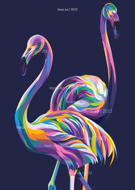 animal illustration Flamingo Couple, Colorful Animal Paintings, Flamingo Pictures, Seaside Paintings, Wpap Art, Playing Cards Art, Pop Art Animals, Octopus Art, Vector Pop