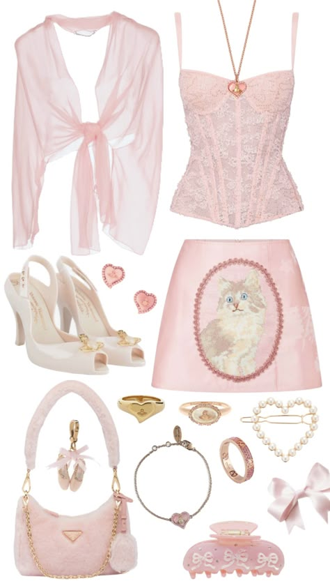 #outfitinspo #vintage #beauty #viviennewestwood #prada #pradabag #corset #goingoutoutfit #balletcore  #pink #pinkaesthetic #pinkoutfit #fairycore  #coquette  #fashioninspo #fashion #gucci Balletcore Outfits Pink, Gold And Pink Outfit, Coquette Capsule Wardrobe, Pink Fairycore Outfits, Coquette Pink Outfit, Pink Corset Outfit, Romantic Interior Design, Pink And White Outfit, Coquette Room Decor