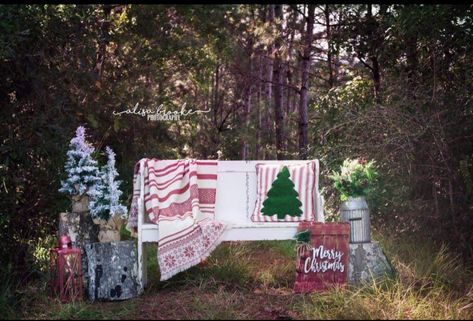 Christmas Photo Set Up Outdoor With Bench, Bench Christmas Photoshoot, Outdoor Christmas Mini Sessions Set Up, Christmas Mini Sessions Outdoor, Photography Set Up, Photo Drop, Christmas Family Photoshoot, Christmas Photo Props, Xmas Pictures