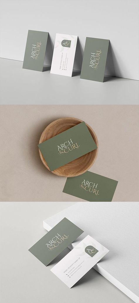 Arch & Curl Beauty Business Card Cute Visiting Cards, Earth Tone Business Cards, Beauty Visit Card, Esthetician Cards Business, Esthetician Business Cards Ideas, Business Cards Aesthetic, Brand Visiting Card, Arch Branding, Beauty Business Cards Ideas